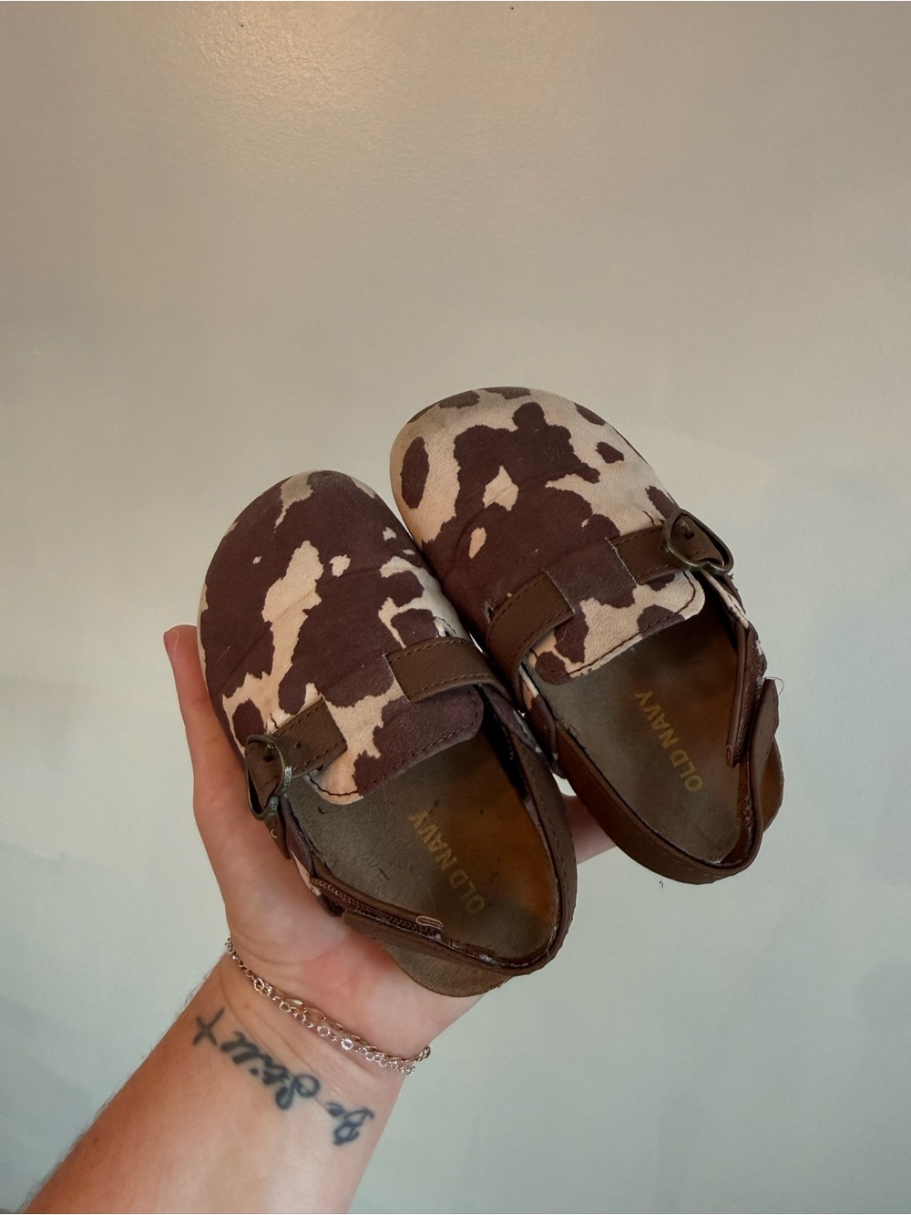 Old Navy Brown & White Cow-Print Kids Slip-On Moccasins